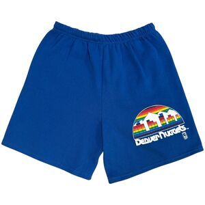 Vintage 90s Denver Nuggets Tultex Sweat Shorts L Rainbow Skyline NBA Brand New